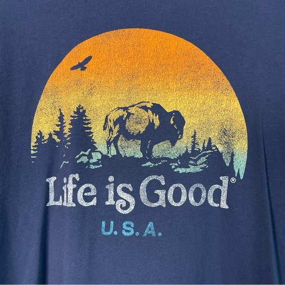 Life Is Good Men's Medium USa Buffalo Nature Outdoor Graphic Tee Shirt - Picture 3 of 6
